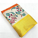 Load image into Gallery viewer, Women's Cotton Blend Floral Printed Saree With Unstitched Blouse 5.5Mtr (Lemon Yellow)
