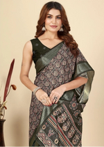 Load image into Gallery viewer, Generic Women's Cotton Blend Printed Saree With Unstitched Blouse 5.5Mtr (Black)
