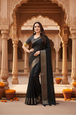 Load image into Gallery viewer, Women's Cotton Blend Checkered Saree With Unstitched Blouse 5.5Mtr (Black)

