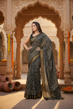 Load image into Gallery viewer, Women's Cotton Silk Printed Saree With Unstitched Blouse 5.5Mtr (Black)

