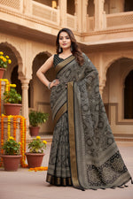 Load image into Gallery viewer, Women's Cotton Silk Printed Saree With Unstitched Blouse 5.5Mtr (Black)
