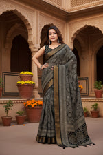 Load image into Gallery viewer, Women's Cotton Silk Printed Saree With Unstitched Blouse 5.5Mtr (Black)
