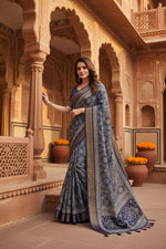 Load image into Gallery viewer, Women's Cotton Silk Printed Saree With Unstitched Blouse 5.5Mtr (Blue)
