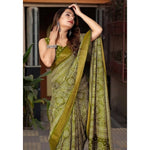 Load image into Gallery viewer, Women's Cotton Silk Printed Saree With Unstitched Blouse 5.5Mtr (Green)
