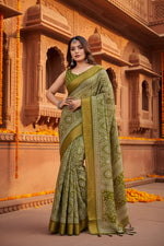 Load image into Gallery viewer, Women's Cotton Silk Printed Saree With Unstitched Blouse 5.5Mtr (Green)
