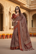 Load image into Gallery viewer, Women's Cotton Silk Printed Saree With Unstitched Blouse 5.5Mtr (Maroon)
