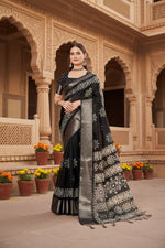 Load image into Gallery viewer, Women's Cotton Silk Printed Saree With Unstitched Blouse 5.5Mtr (Black)
