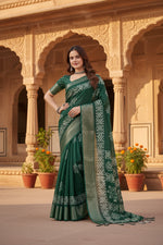 Load image into Gallery viewer, Women's Cotton Silk Printed Saree With Unstitched Blouse 5.5Mtr (Green)
