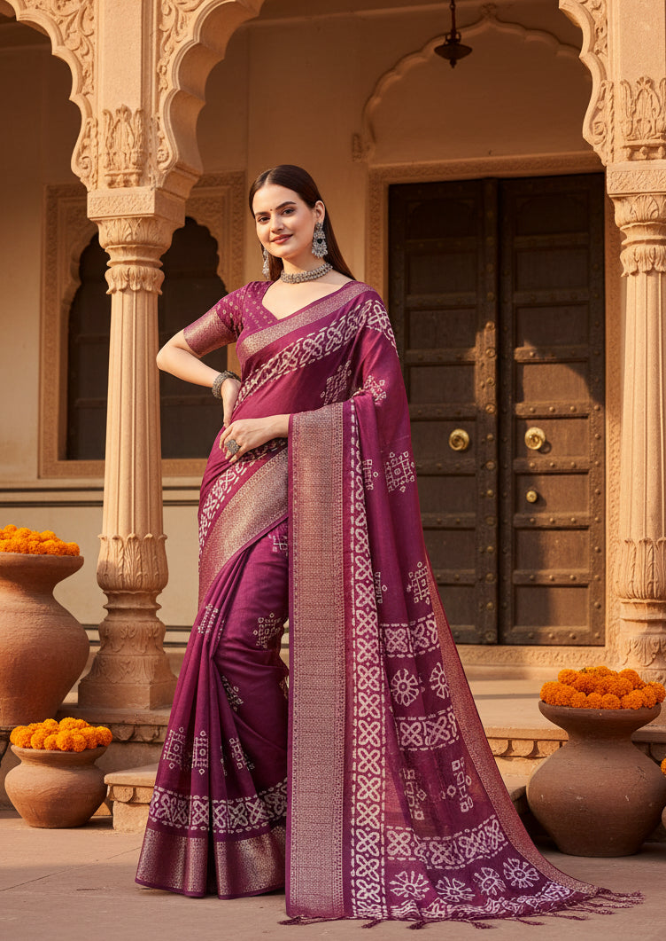 Pid 66574 women s cotton silk printed saree with unstitched blouse 5 5 mtr purple 2 1000x1000