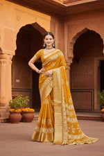 Load image into Gallery viewer, Women's Cotton Silk Printed Saree With Unstitched Blouse 5.5Mtr (Yellow)
