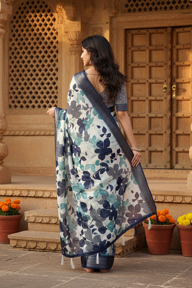 Women's Cotton Silk Floral Printed Saree With Unstitched Blouse 5.5Mtr (Multicolor)