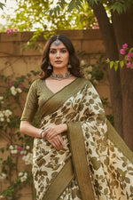 Load image into Gallery viewer, Women's Cotton Silk Floral Printed Saree With Unstitched Blouse 5.5Mtr (Multicolor)
