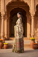 Load image into Gallery viewer, Women's Cotton Silk Printed Saree With Unstitched Blouse 5.5Mtr (Cream)
