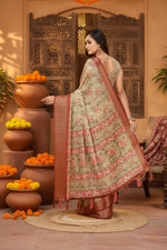 Load image into Gallery viewer, Women's Cotton Silk Floral Printed Saree With Unstitched Blouse 5.5Mtr (Gold)
