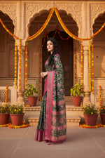 Load image into Gallery viewer, Women's Cotton Silk Floral Printed Saree With Unstitched Blouse 5.5Mtr (Green)
