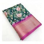 Load image into Gallery viewer, Women's Cotton Silk Floral Printed Saree With Unstitched Blouse 5.5Mtr (Green)
