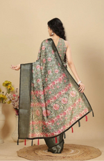 Load image into Gallery viewer, Women's Cotton Silk Floral Printed Saree With Unstitched Blouse 5.5Mtr (Grey)
