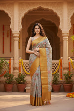 Load image into Gallery viewer, Women's Cotton Silk Floral Printed Saree With Unstitched Blouse 5.5Mtr (Lavender)
