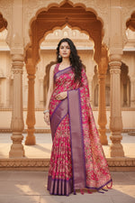 Load image into Gallery viewer, Women's Cotton Silk Floral Printed Saree With Unstitched Blouse 5.5Mtr (Pink)
