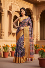 Load image into Gallery viewer, Women's Cotton Silk Floral Printed Saree With Unstitched Blouse 5.5Mtr (Purple)
