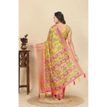 Load image into Gallery viewer, Women's Cotton Silk Floral Printed Saree With Unstitched Blouse 5.5Mtr (Yellow)

