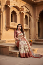 Load image into Gallery viewer, Women's Cotton Silk Floral Printed Saree With Unstitched Blouse 5.5Mtr (Gold-Brown)
