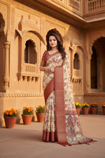 Load image into Gallery viewer, Women's Cotton Silk Floral Printed Saree With Unstitched Blouse 5.5Mtr (Gold-Brown)
