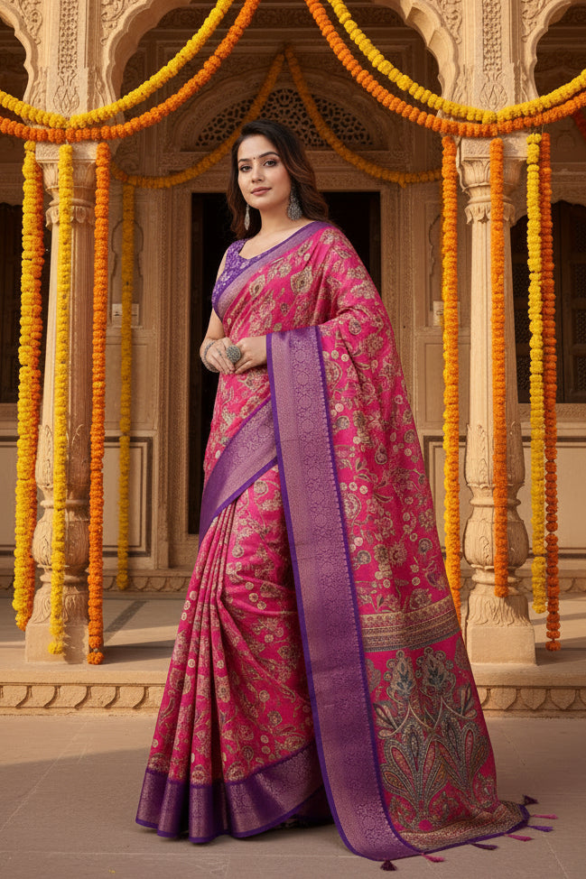 Pid 66594 women s cotton silk floral printed saree with unstitched blouse 5 5 mtr pink 2 1000x1000