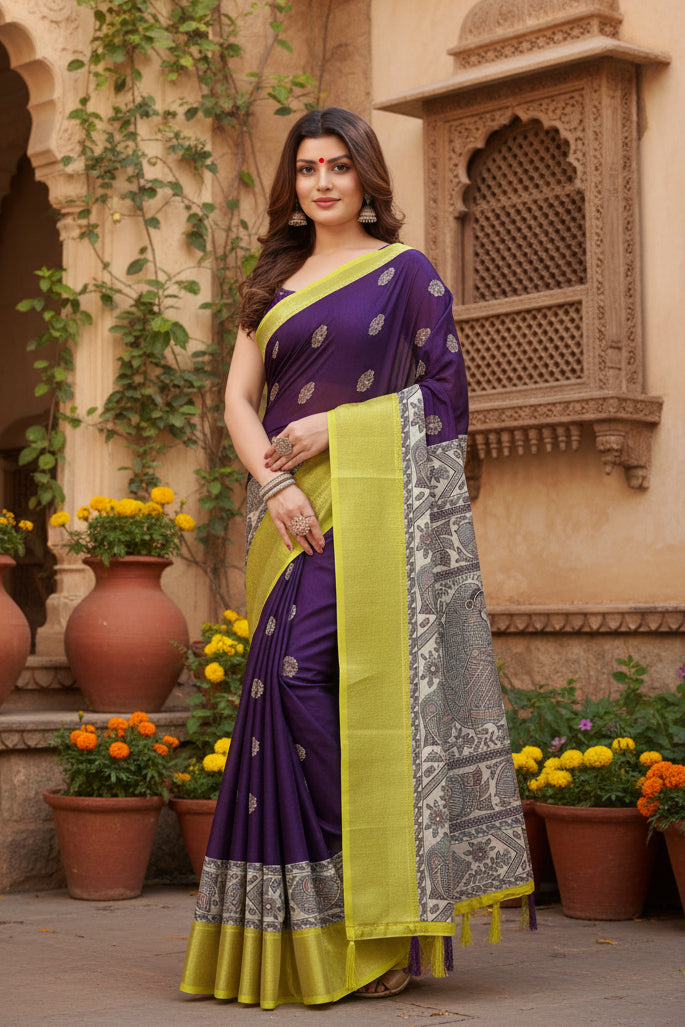 Women's Cotton Silk Printed Saree With Unstitched Blouse 5.5Mtr (Multicolor)
