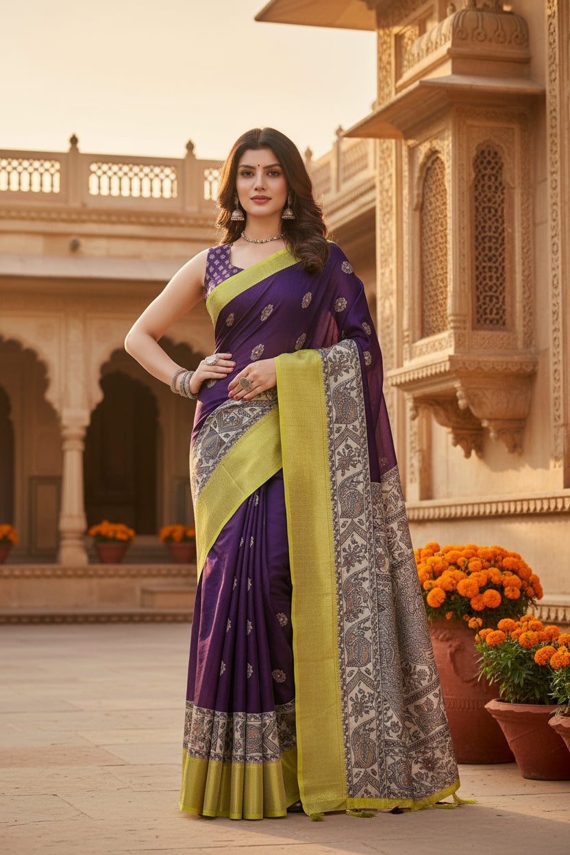 Women's Cotton Silk Printed Saree With Unstitched Blouse 5.5Mtr (Multicolor)