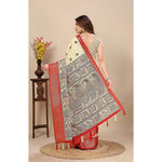 Load image into Gallery viewer, Women's Cotton Silk Printed Saree With Unstitched Blouse 5.5Mtr (Cream)
