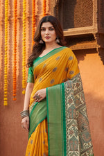 Load image into Gallery viewer, Women's Cotton Silk Printed Saree With Unstitched Blouse 5.5Mtr (Yellow)
