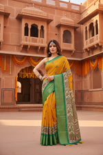 Load image into Gallery viewer, Women's Cotton Silk Printed Saree With Unstitched Blouse 5.5Mtr (Yellow)
