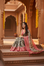 Load image into Gallery viewer, Women's Cotton Silk Floral Printed Saree With Unstitched Blouse 5.5Mtr (Black)
