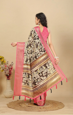 Load image into Gallery viewer, Women's Cotton Silk Floral Printed Saree With Unstitched Blouse 5.5Mtr (Black)
