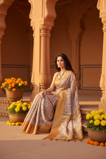 Load image into Gallery viewer, Women's Cotton Silk Floral Printed Saree With Unstitched Blouse 5.5Mtr (Lavender)
