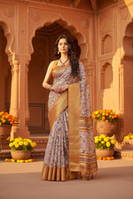 Load image into Gallery viewer, Women's Cotton Silk Floral Printed Saree With Unstitched Blouse 5.5Mtr (Lavender)
