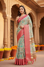 Load image into Gallery viewer, Women's Cotton Silk Floral Printed Saree With Unstitched Blouse 5.5Mtr (Multicolor)
