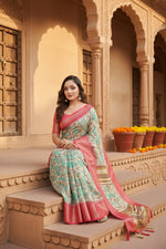 Load image into Gallery viewer, Women's Cotton Silk Floral Printed Saree With Unstitched Blouse 5.5Mtr (Multicolor)
