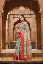 Load image into Gallery viewer, Women's Cotton Silk Floral Printed Saree With Unstitched Blouse 5.5Mtr (Multicolor)
