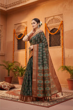 Load image into Gallery viewer, Women's Cotton Silk Printed Saree With Unstitched Blouse 5.5Mtr (Multicolor)
