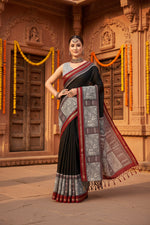 Load image into Gallery viewer, Women's Cotton Silk Printed Saree With Unstitched Blouse 5.5Mtr (Black)
