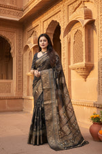Load image into Gallery viewer, Women's Cotton Silk Printed Saree With Unstitched Blouse 5.5Mtr (Black)

