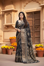 Load image into Gallery viewer, Women's Cotton Silk Printed Saree With Unstitched Blouse 5.5Mtr (Black)
