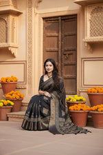 Load image into Gallery viewer, Women's Cotton Silk Printed Saree With Unstitched Blouse 5.5Mtr (Black)

