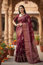 Load image into Gallery viewer, Women's Cotton Silk Printed Saree With Unstitched Blouse 5.5Mtr (Wine)
