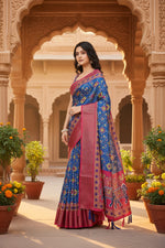 Load image into Gallery viewer, Women's Cotton Silk Printed Saree With Unstitched Blouse 5.5Mtr (Blue)
