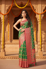 Load image into Gallery viewer, Women's Cotton Silk Printed Saree With Unstitched Blouse 5.5Mtr (Green)
