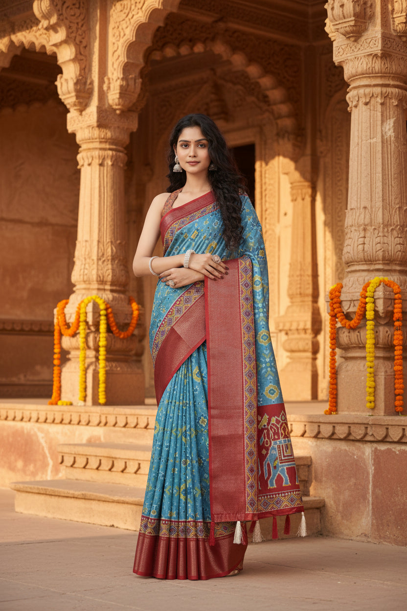 Generic Women's Cotton Silk Printed Saree With Unstitched Blouse 5.5Mtr (Rama)