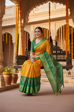 Load image into Gallery viewer, Women's Cotton Silk Printed Saree With Unstitched Blouse 5.5Mtr (Yellow Green)
